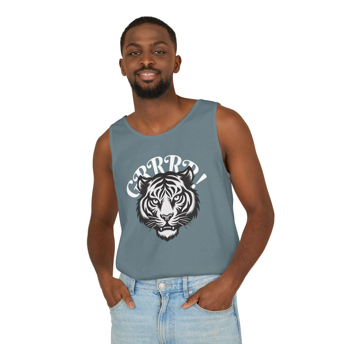 Tiger “GRRRR!” Graphic Tank Top , Fierce Animal Print Casual Tee