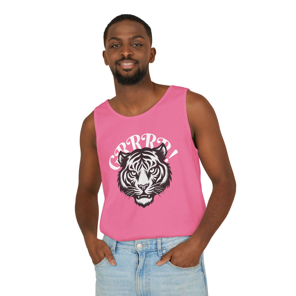 Tiger “GRRRR!” Graphic Tank Top , Fierce Animal Print Casual Tee