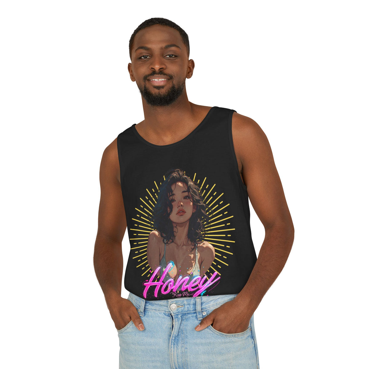 Tank Top - Cute Character & Script Graphic Beach Babe Tank