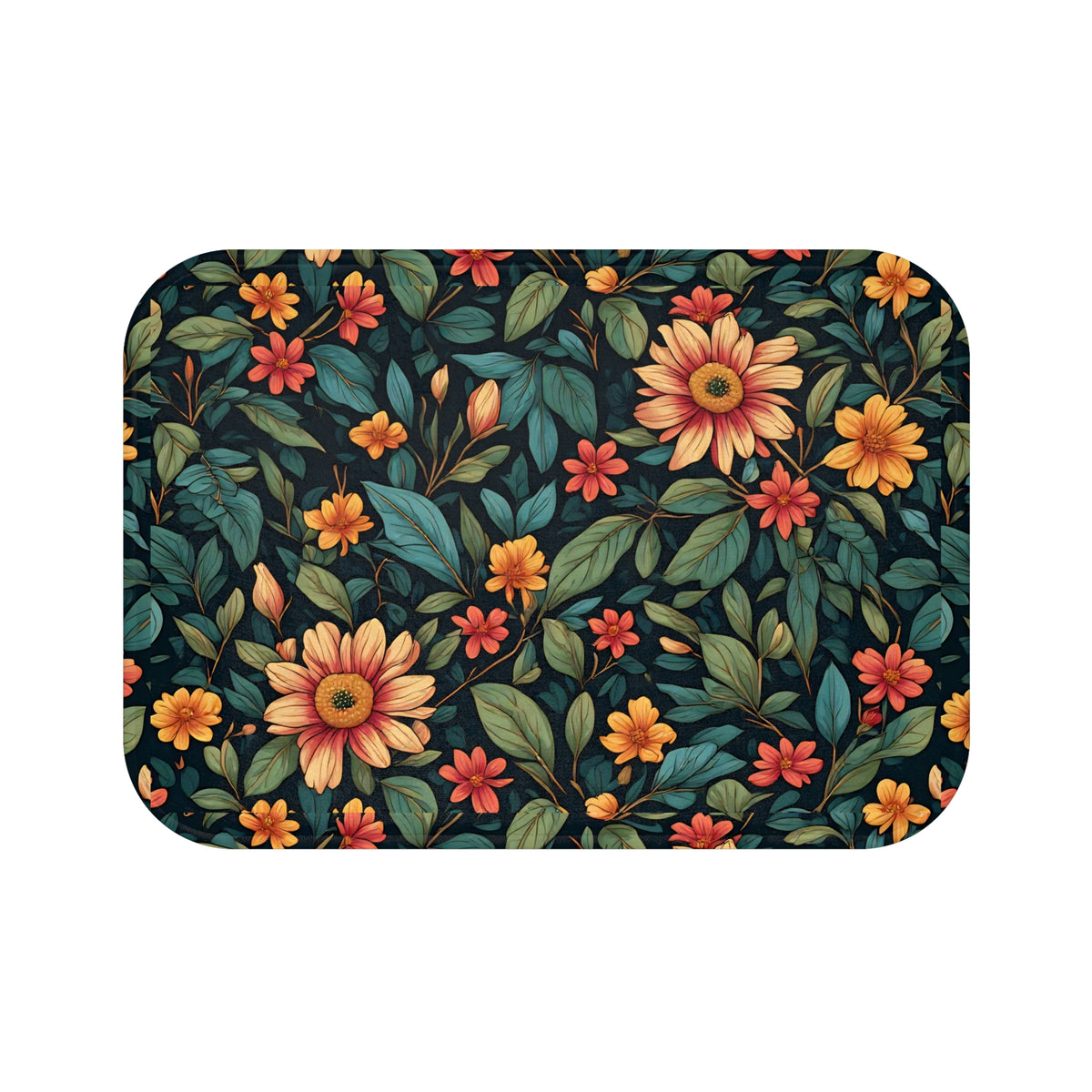 Floral Garden Bath Mat - Vintage Sunflower & Leaf Bathroom Rug