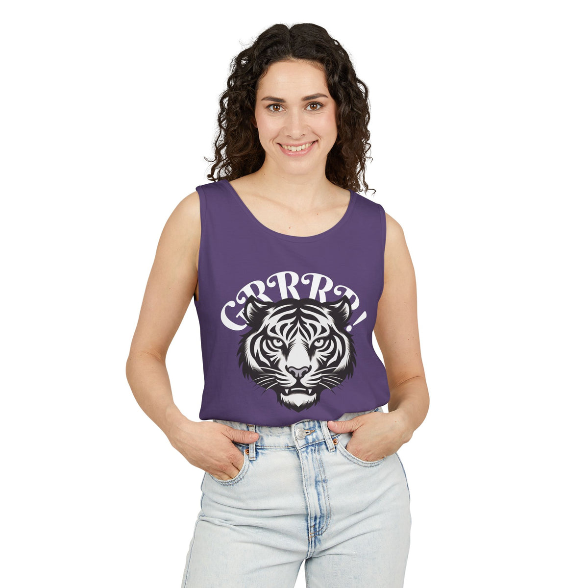 Tiger “GRRRR!” Graphic Tank Top , Fierce Animal Print Casual Tee