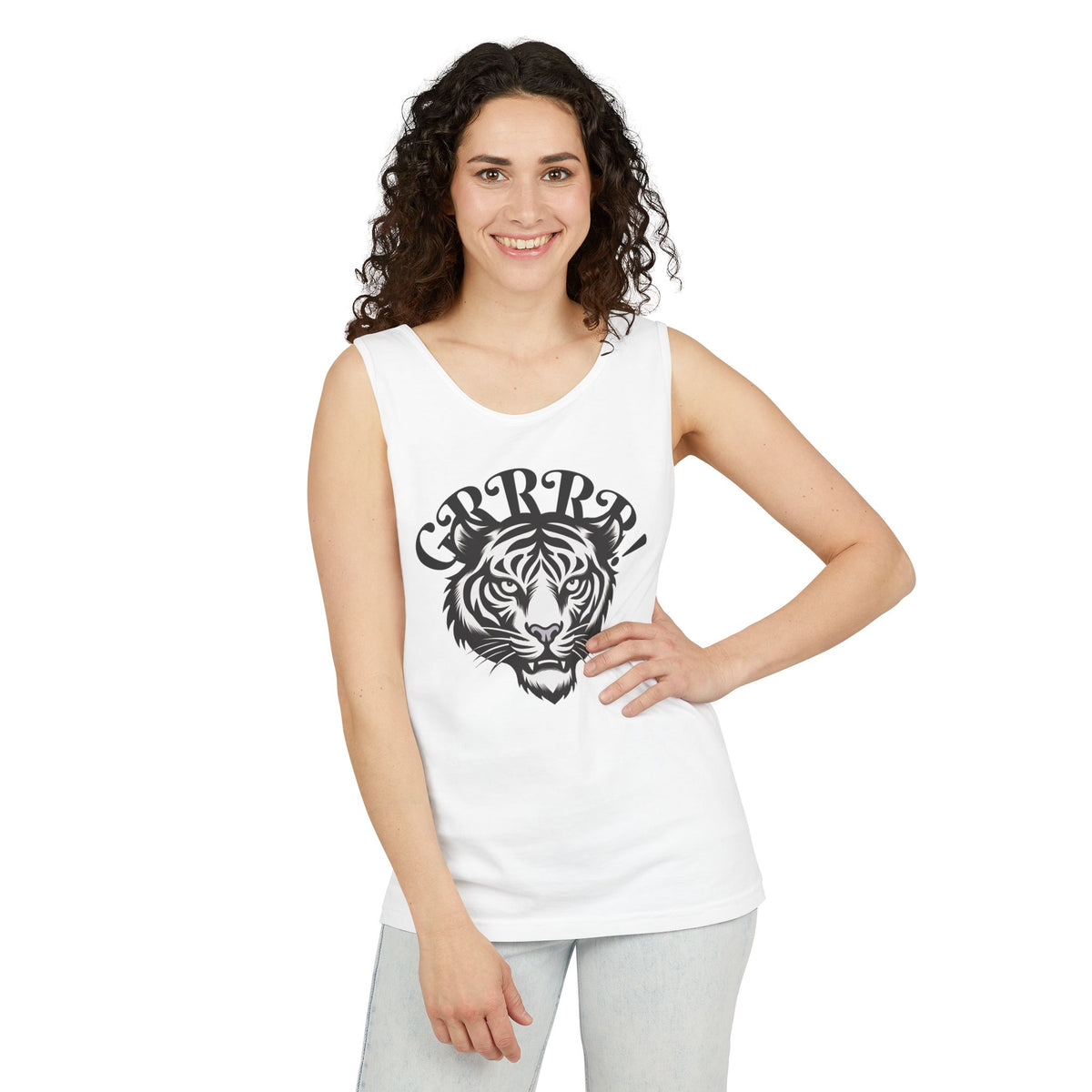 Tiger “GRRRR!” Graphic Tank Top , Fierce Animal Print Casual Tee
