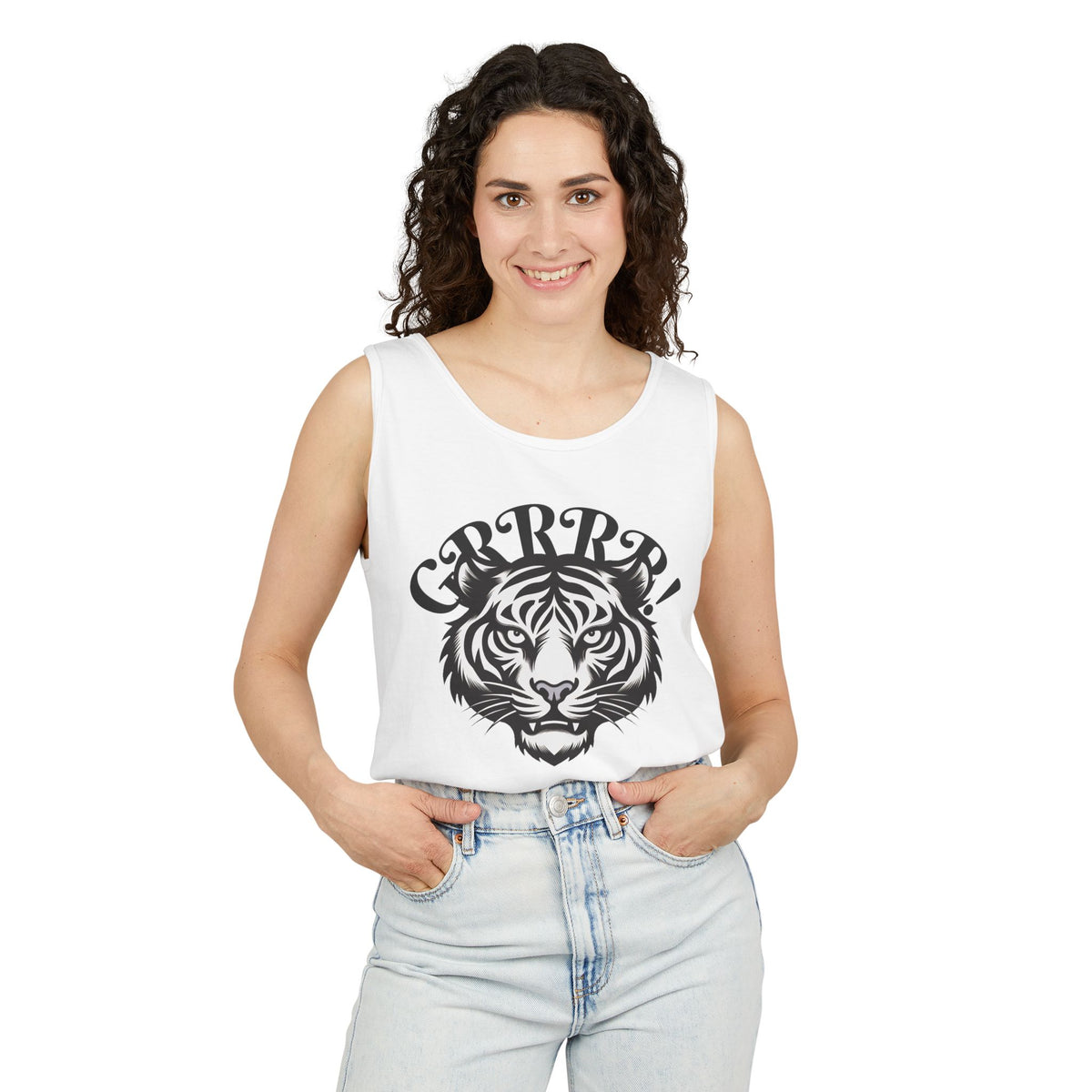 Tiger “GRRRR!” Graphic Tank Top , Fierce Animal Print Casual Tee