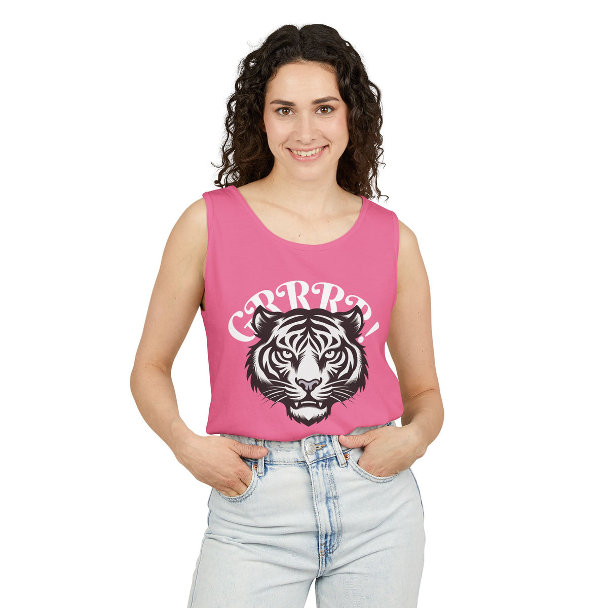 Tiger “GRRRR!” Graphic Tank Top , Fierce Animal Print Casual Tee
