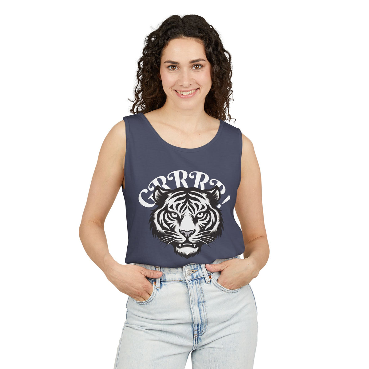 Tiger “GRRRR!” Graphic Tank Top , Fierce Animal Print Casual Tee
