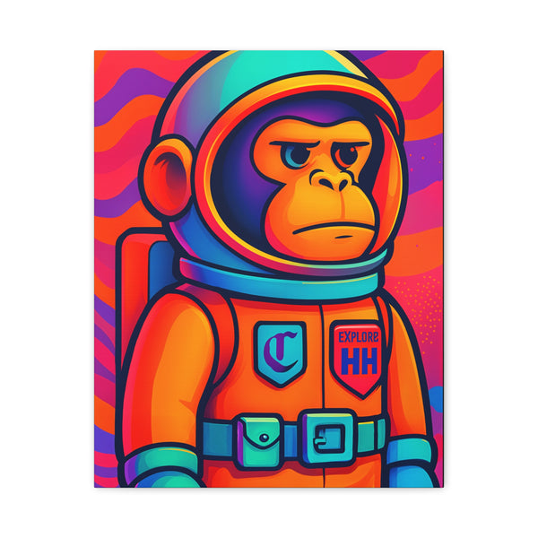 Neon Astronaut Ape Matte Canvas Wall Art — Vibrant Space Monkey Pop Art