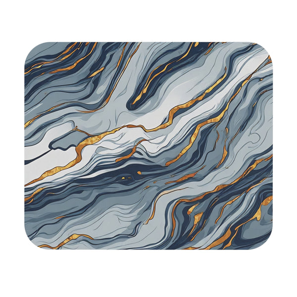 Marble Wave Rectangle Mouse Pad — Blue & Gold Abstract Desk Mat