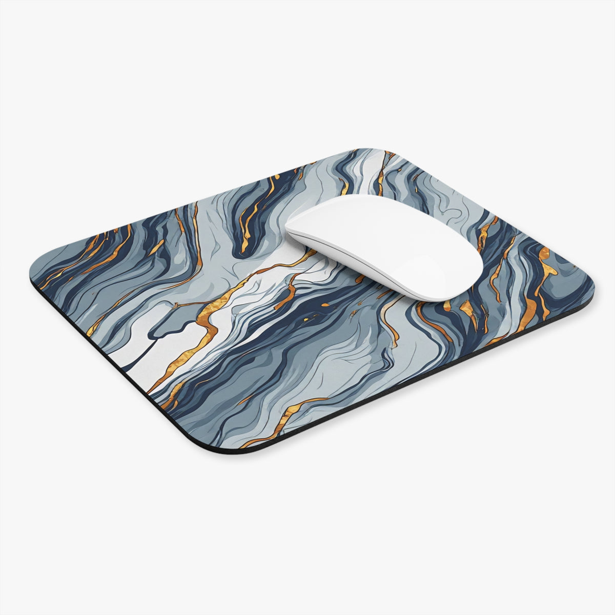 Marble Wave Rectangle Mouse Pad — Blue & Gold Abstract Desk Mat