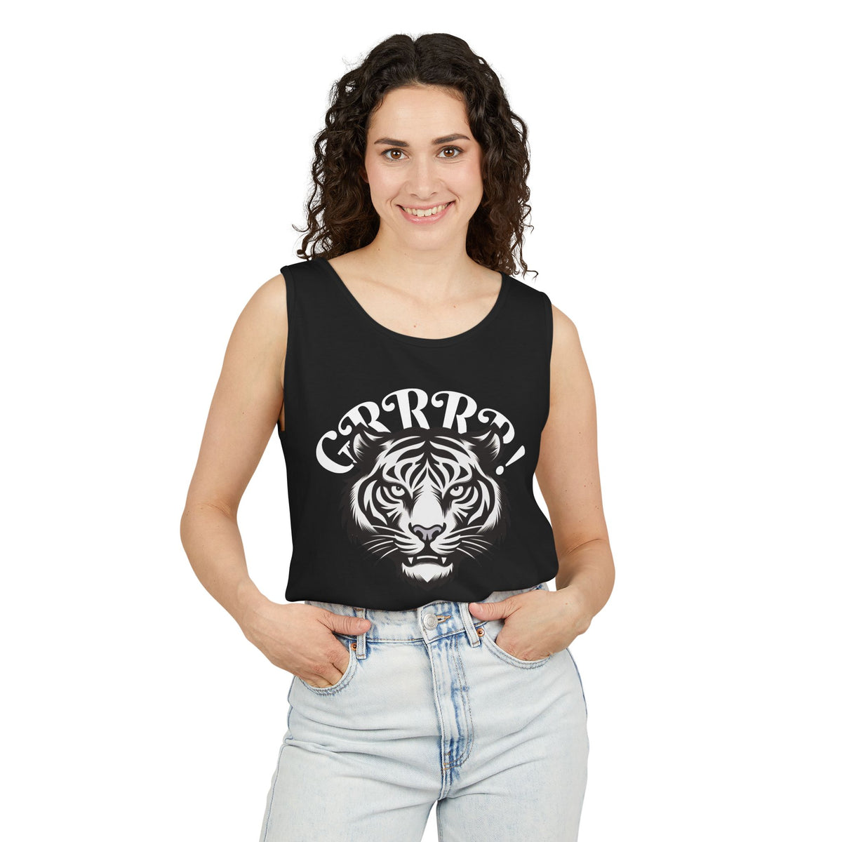 Tiger “GRRRR!” Graphic Tank Top , Fierce Animal Print Casual Tee