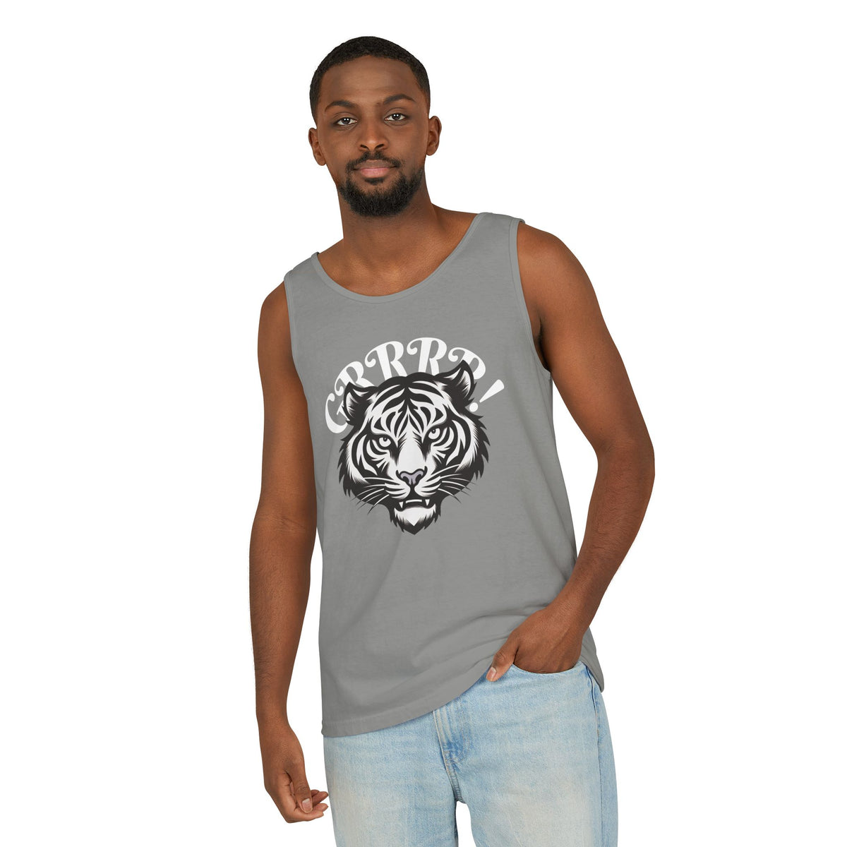 Tiger “GRRRR!” Graphic Tank Top , Fierce Animal Print Casual Tee