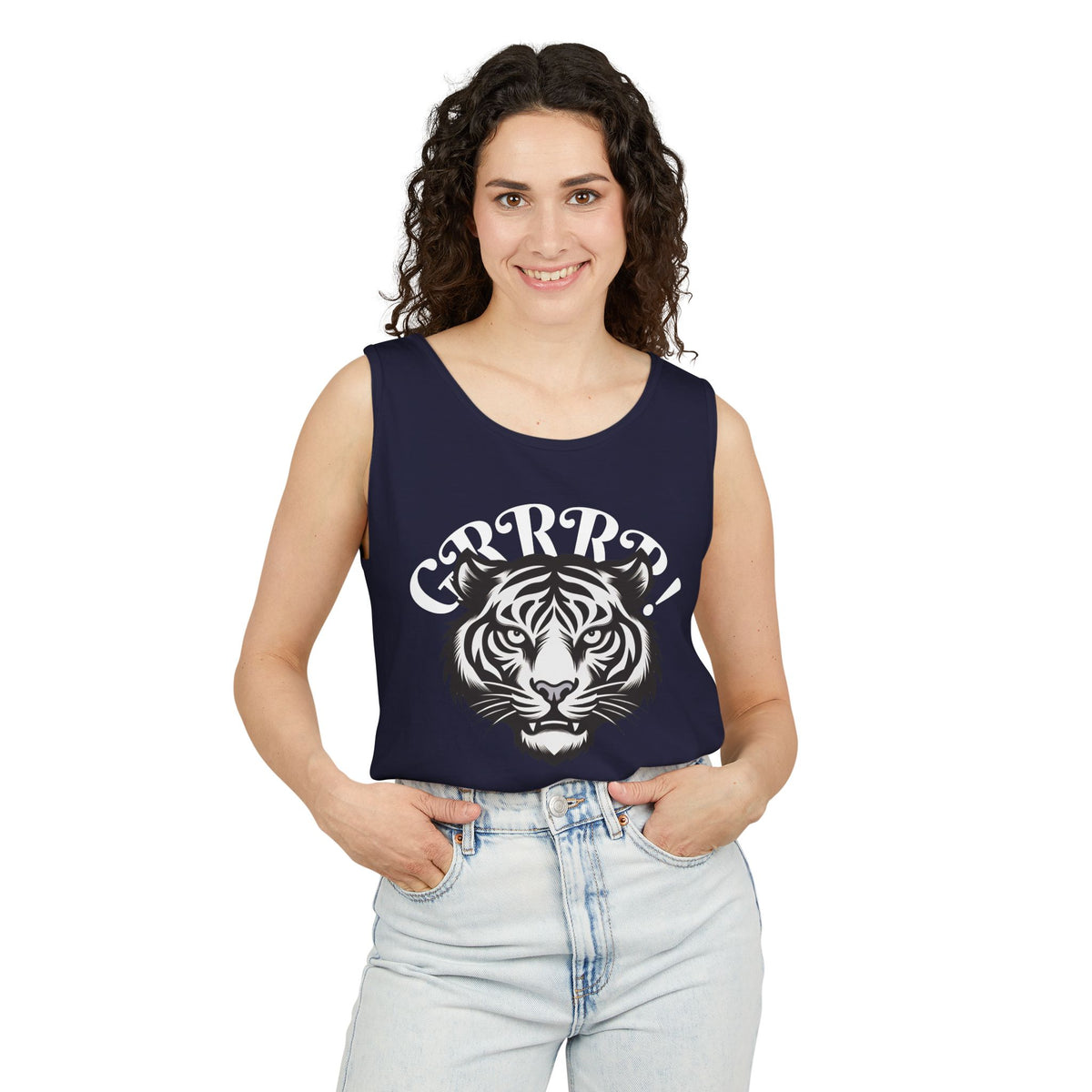 Tiger “GRRRR!” Graphic Tank Top , Fierce Animal Print Casual Tee