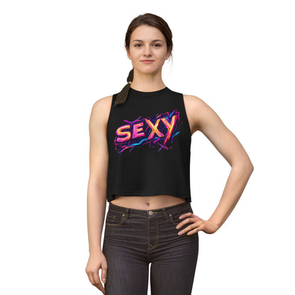 Sexy Neon Graphic Crop Top - Women's Retro Vibe Muscle Tank