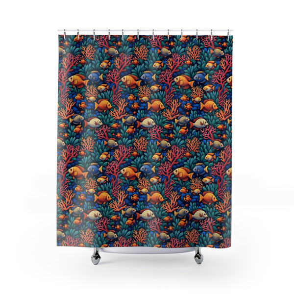 Underwater Coral Reef Shower Curtain - Colorful Tropical Fish Bathroom Decor