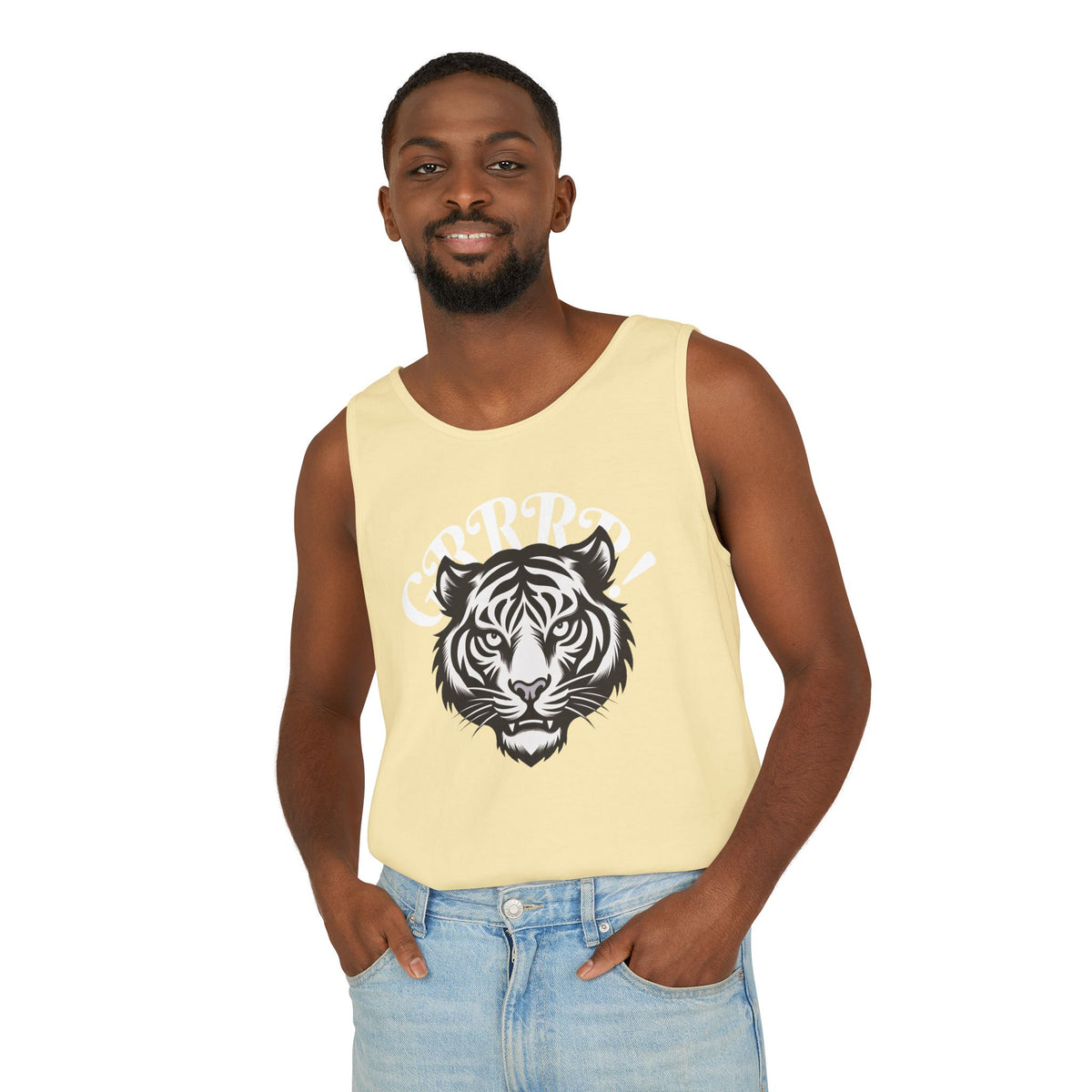 Tiger “GRRRR!” Graphic Tank Top , Fierce Animal Print Casual Tee