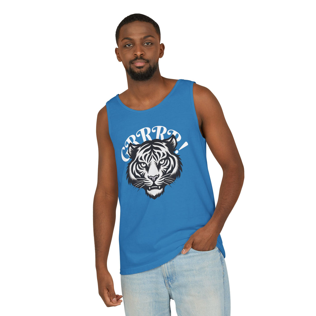 Tiger “GRRRR!” Graphic Tank Top , Fierce Animal Print Casual Tee