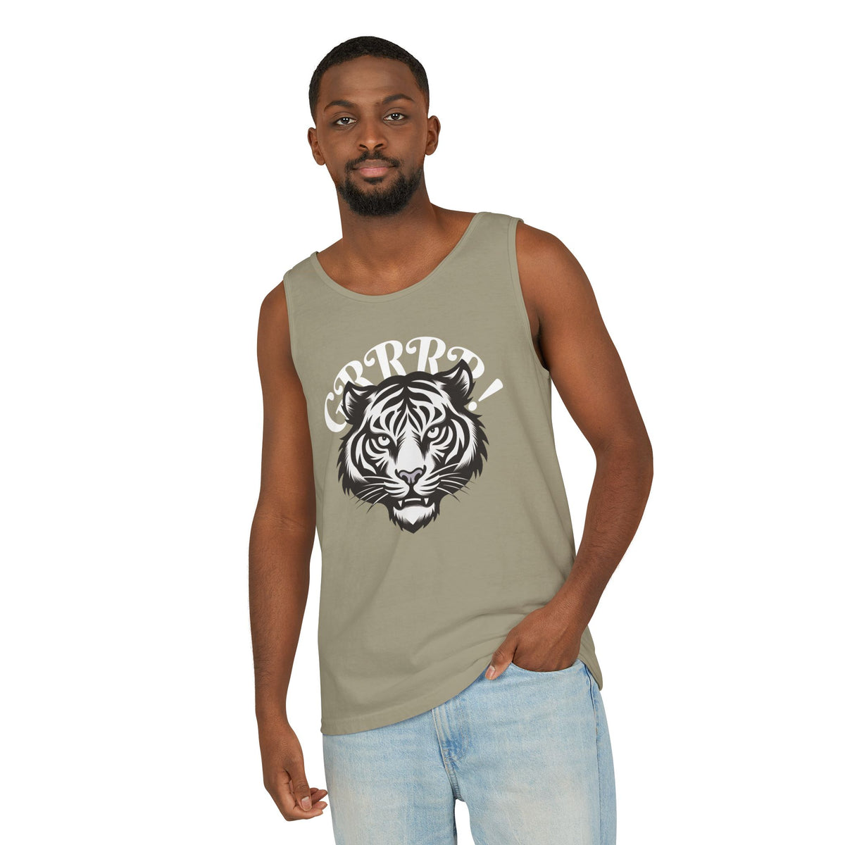 Tiger “GRRRR!” Graphic Tank Top , Fierce Animal Print Casual Tee