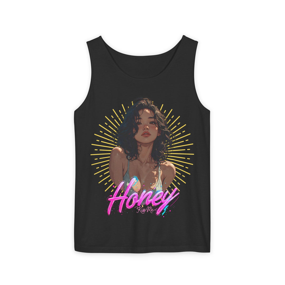 Tank Top - Cute Character & Script Graphic Beach Babe Tank