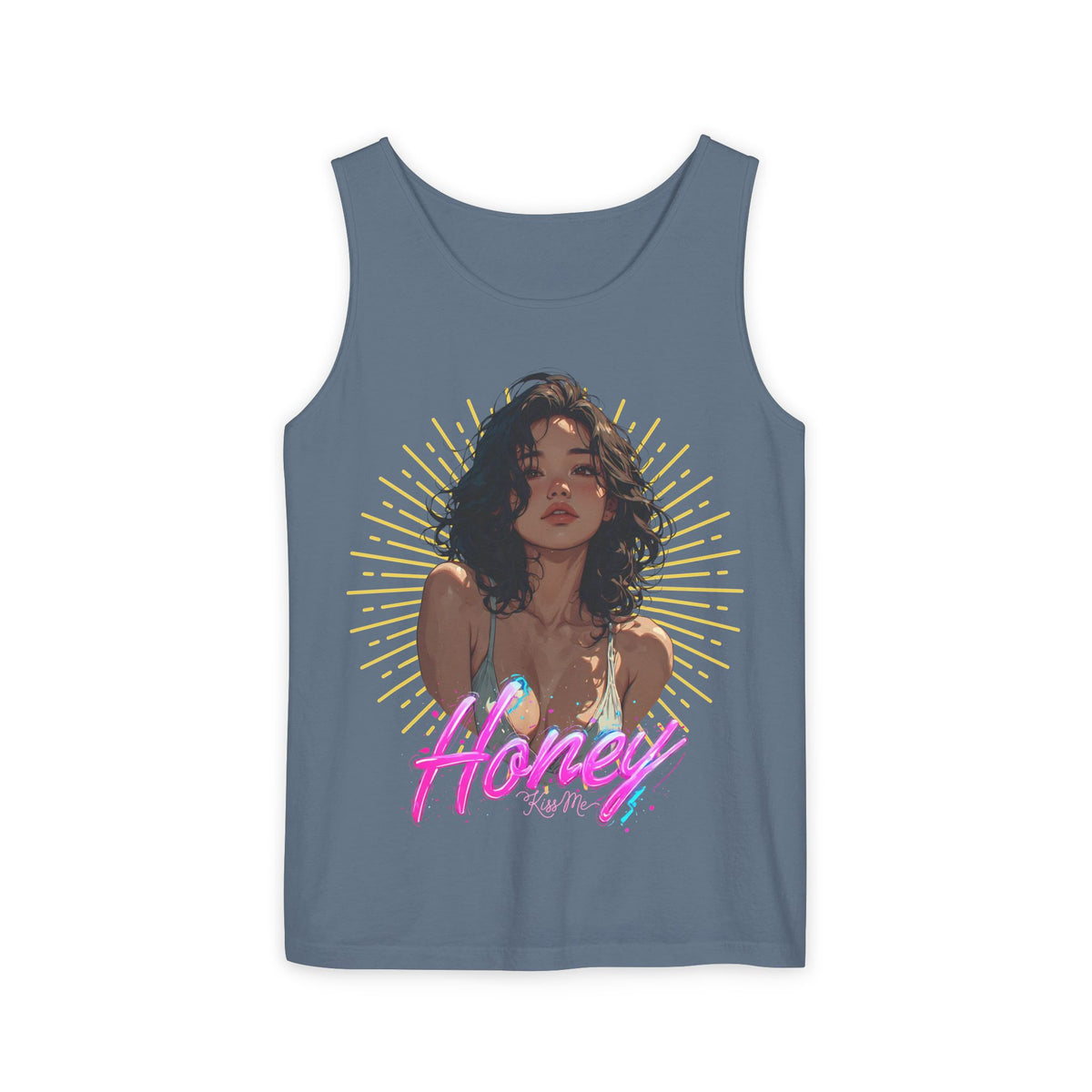 Tank Top - Cute Character & Script Graphic Beach Babe Tank