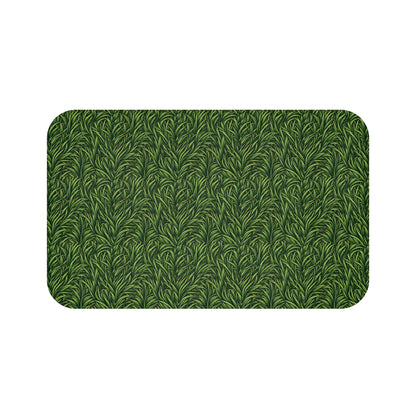Green Grass Pattern Bath Mat - Botanical Non-Slip Bathroom Rug