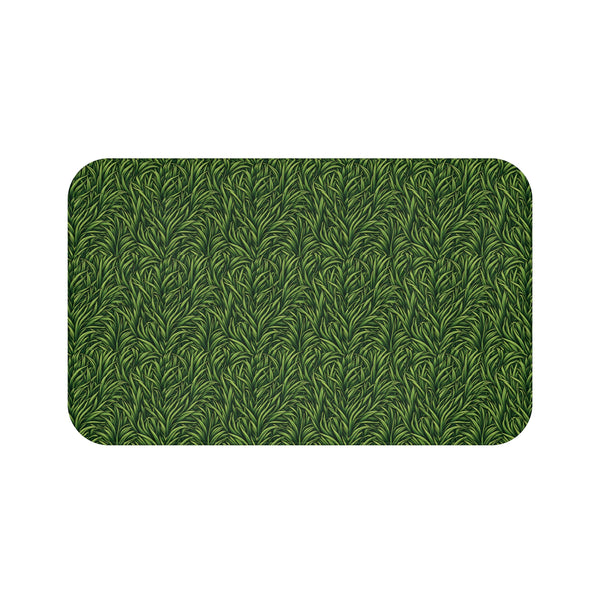 Green Grass Pattern Bath Mat - Botanical Non-Slip Bathroom Rug