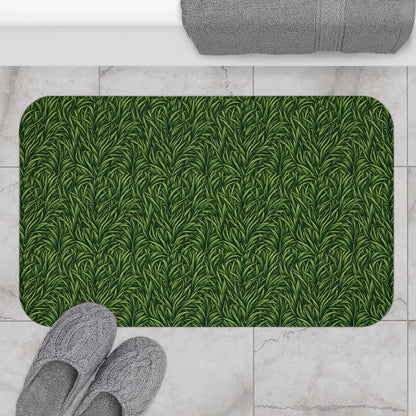 Green Grass Pattern Bath Mat - Botanical Non-Slip Bathroom Rug