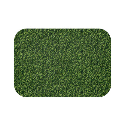 Green Grass Pattern Bath Mat - Botanical Non-Slip Bathroom Rug