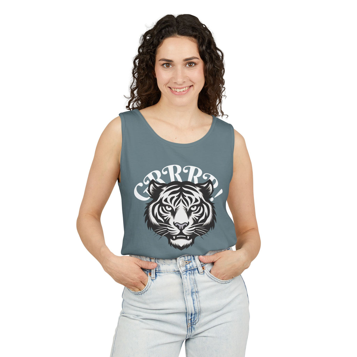 Tiger “GRRRR!” Graphic Tank Top , Fierce Animal Print Casual Tee