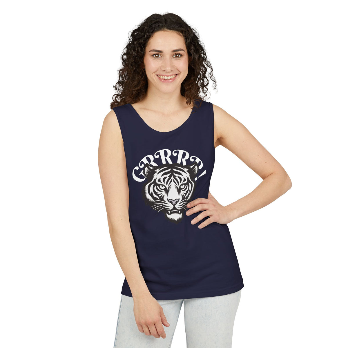 Tiger “GRRRR!” Graphic Tank Top , Fierce Animal Print Casual Tee