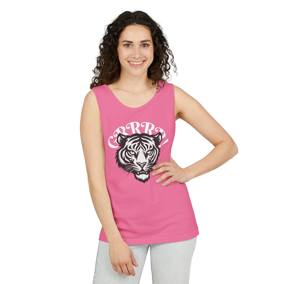Tiger “GRRRR!” Graphic Tank Top , Fierce Animal Print Casual Tee