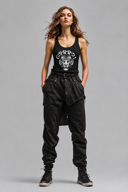 Tiger “GRRRR!” Graphic Tank Top , Fierce Animal Print Casual Tee