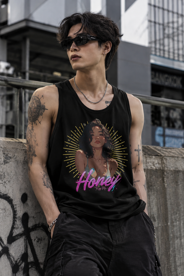 Tank Top - Cute Character & Script Graphic Beach Babe Tank