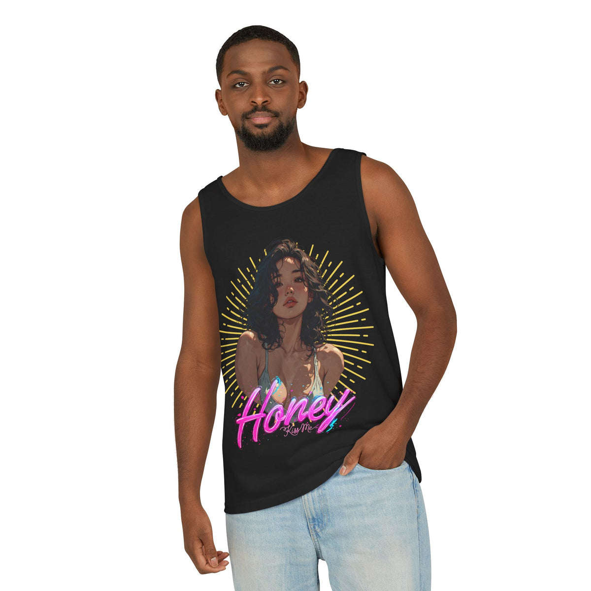 Tank Top - Cute Character & Script Graphic Beach Babe Tank