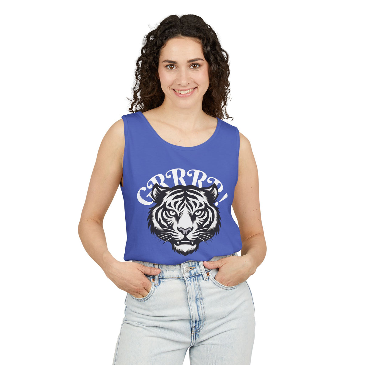 Tiger “GRRRR!” Graphic Tank Top , Fierce Animal Print Casual Tee