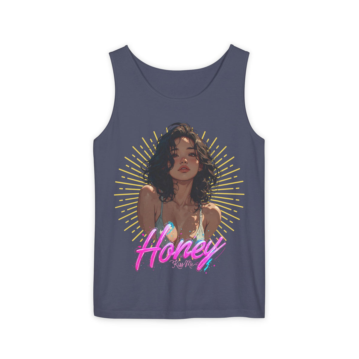 Tank Top - Cute Character & Script Graphic Beach Babe Tank