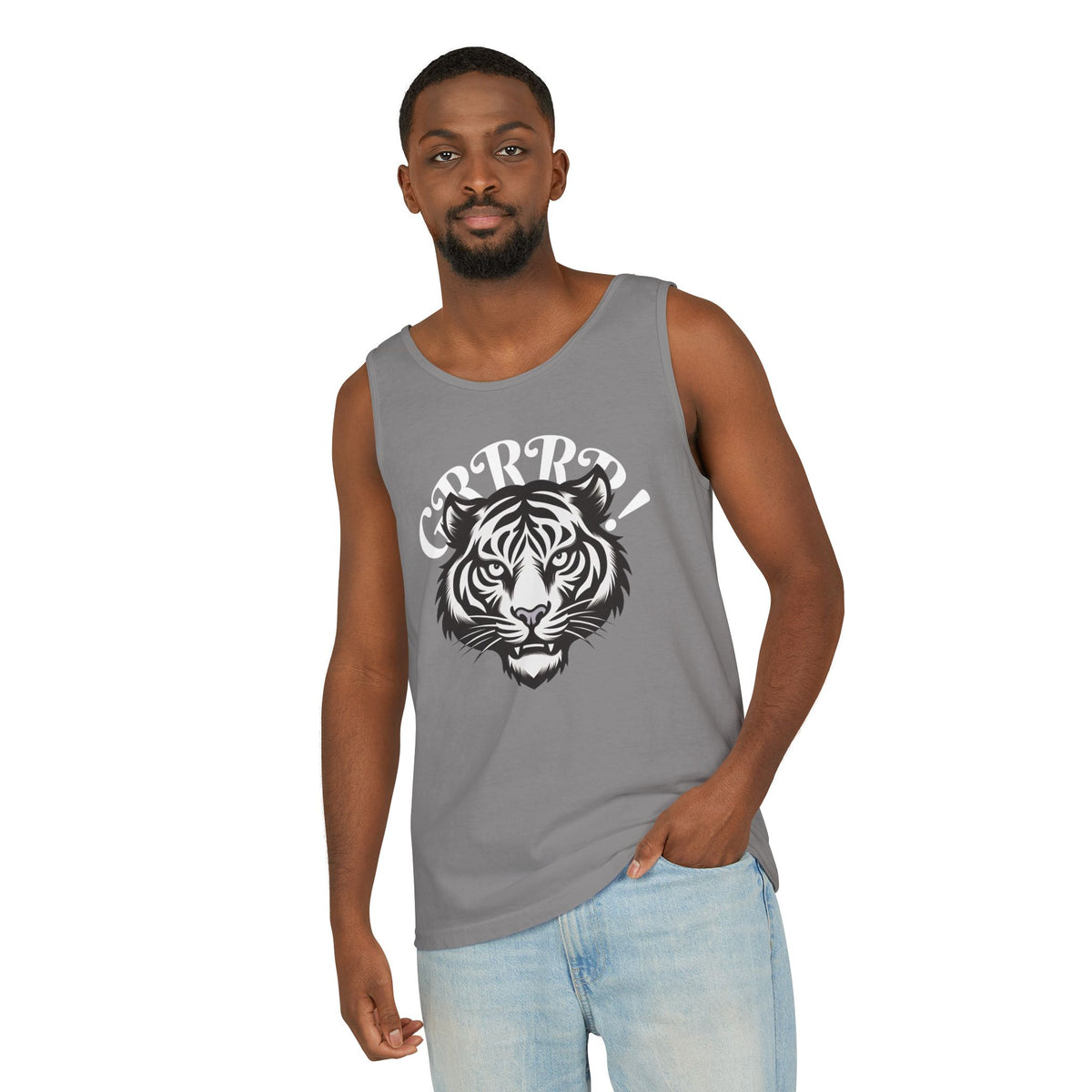 Tiger “GRRRR!” Graphic Tank Top , Fierce Animal Print Casual Tee