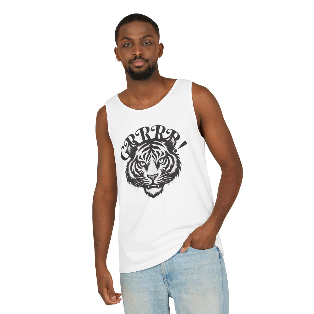 Tiger “GRRRR!” Graphic Tank Top , Fierce Animal Print Casual Tee