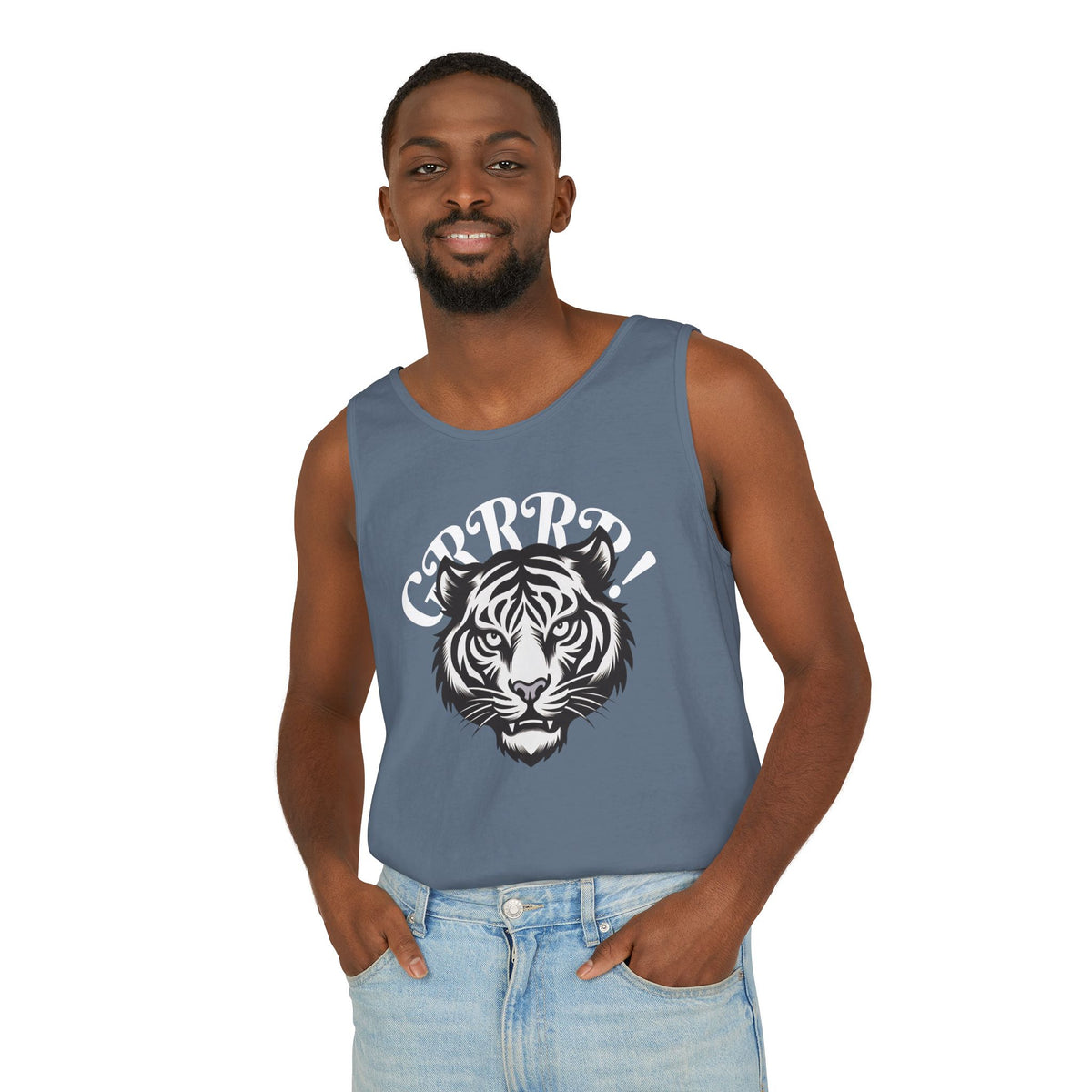 Tiger “GRRRR!” Graphic Tank Top , Fierce Animal Print Casual Tee