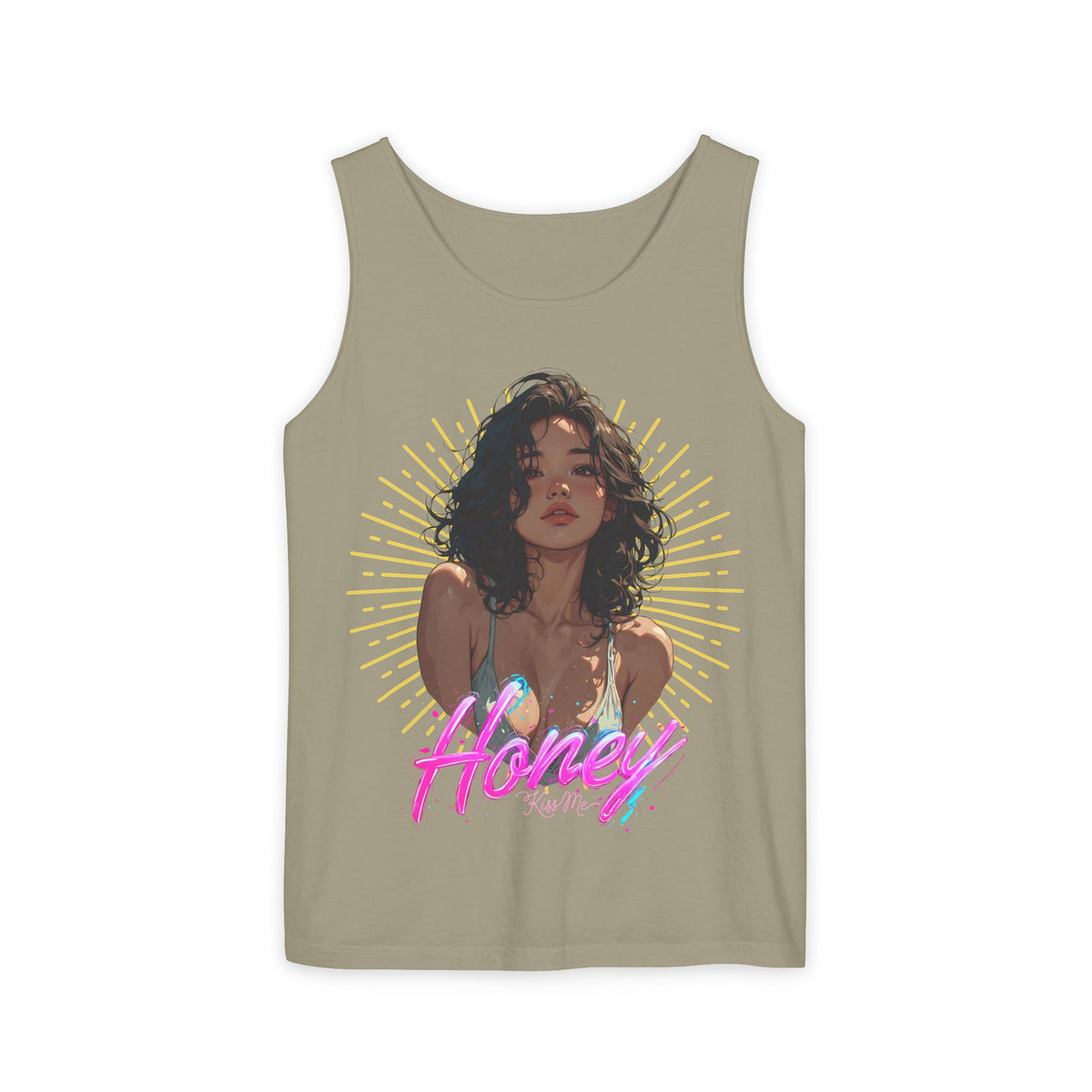 Tank Top - Cute Character & Script Graphic Beach Babe Tank