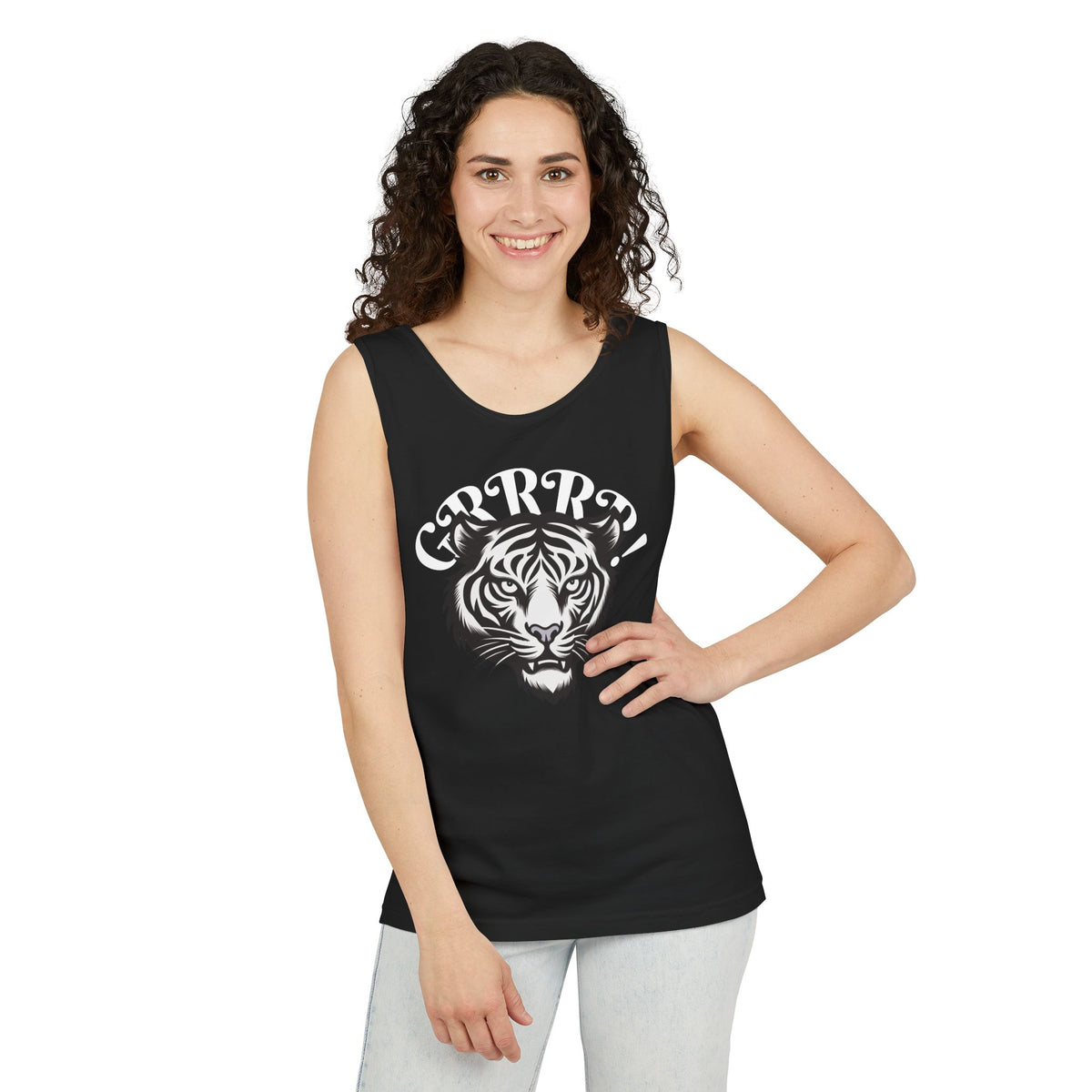 Tiger “GRRRR!” Graphic Tank Top , Fierce Animal Print Casual Tee