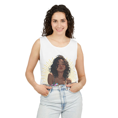 Tank Top - Cute Character & Script Graphic Beach Babe Tank