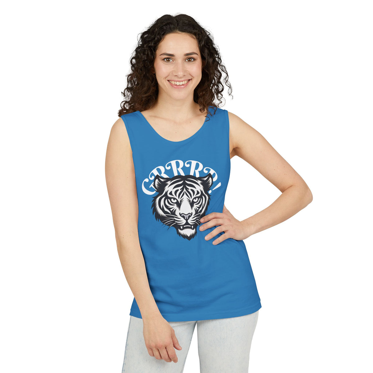 Tiger “GRRRR!” Graphic Tank Top , Fierce Animal Print Casual Tee