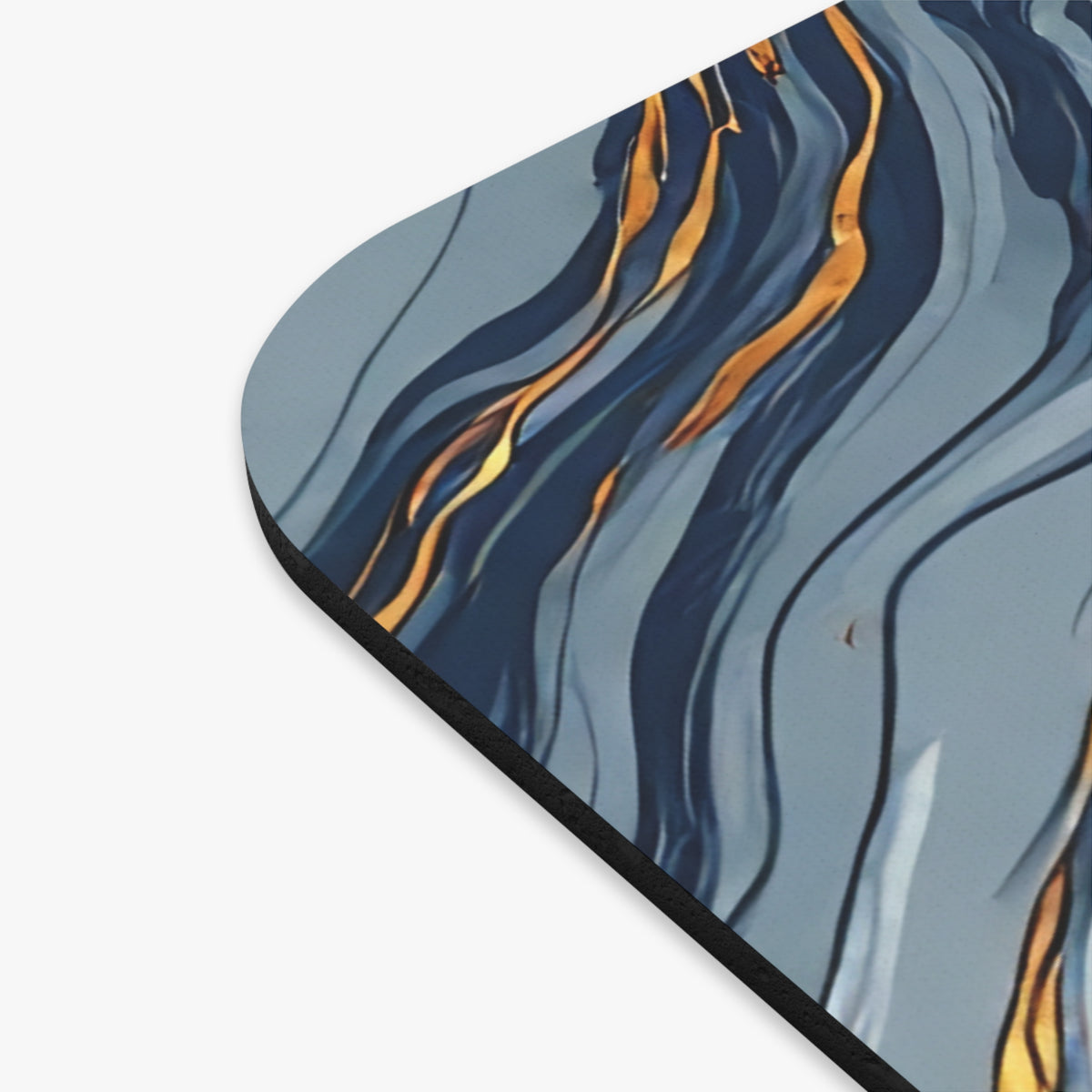 Marble Wave Rectangle Mouse Pad — Blue & Gold Abstract Desk Mat