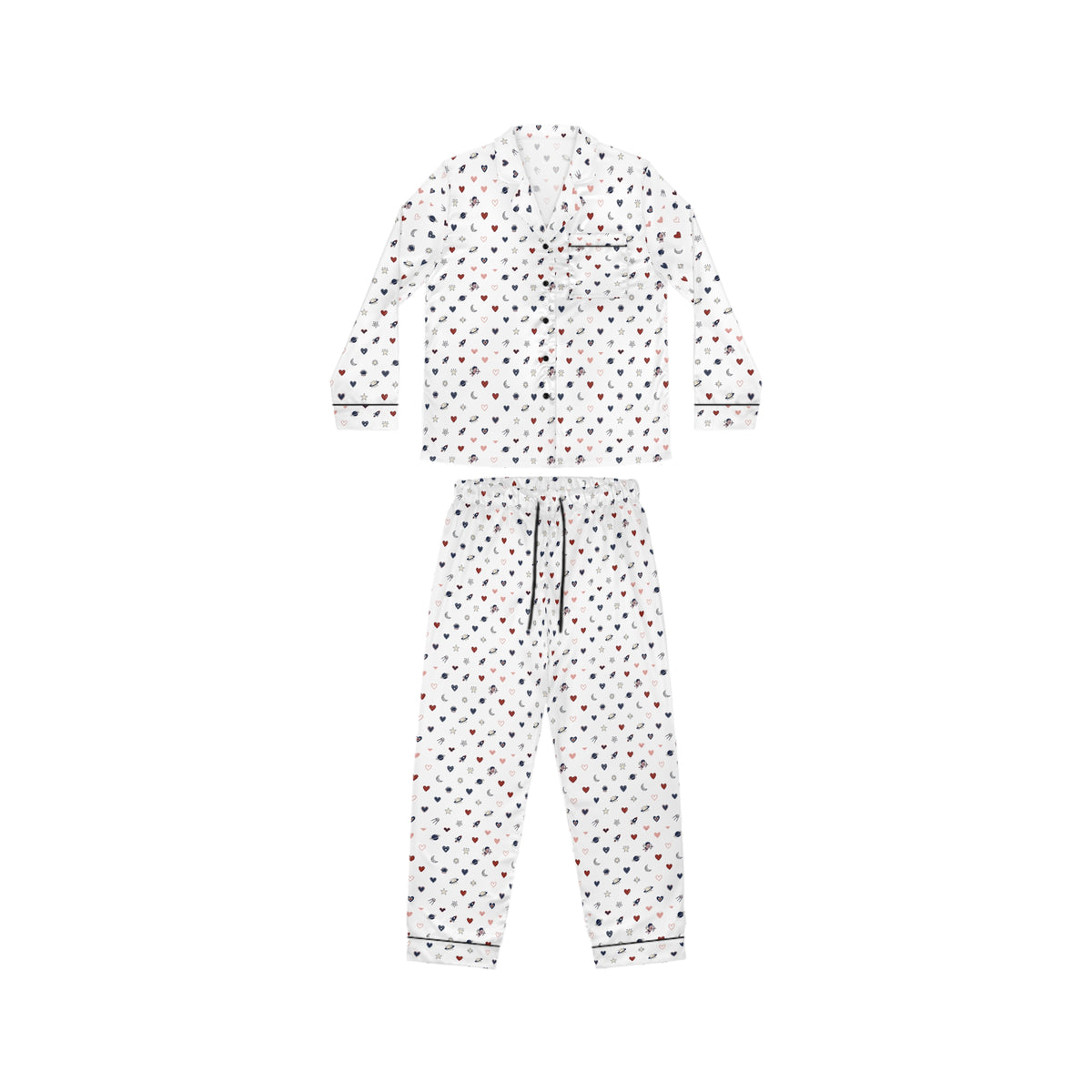 Women’s Satin Pajama Set — Cute Heart All-Over Print Sleepwear