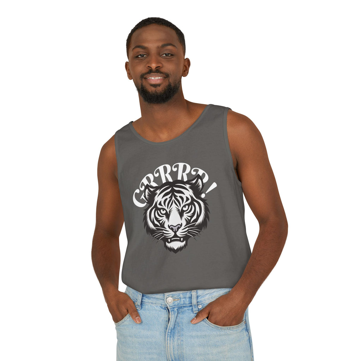 Tiger “GRRRR!” Graphic Tank Top , Fierce Animal Print Casual Tee