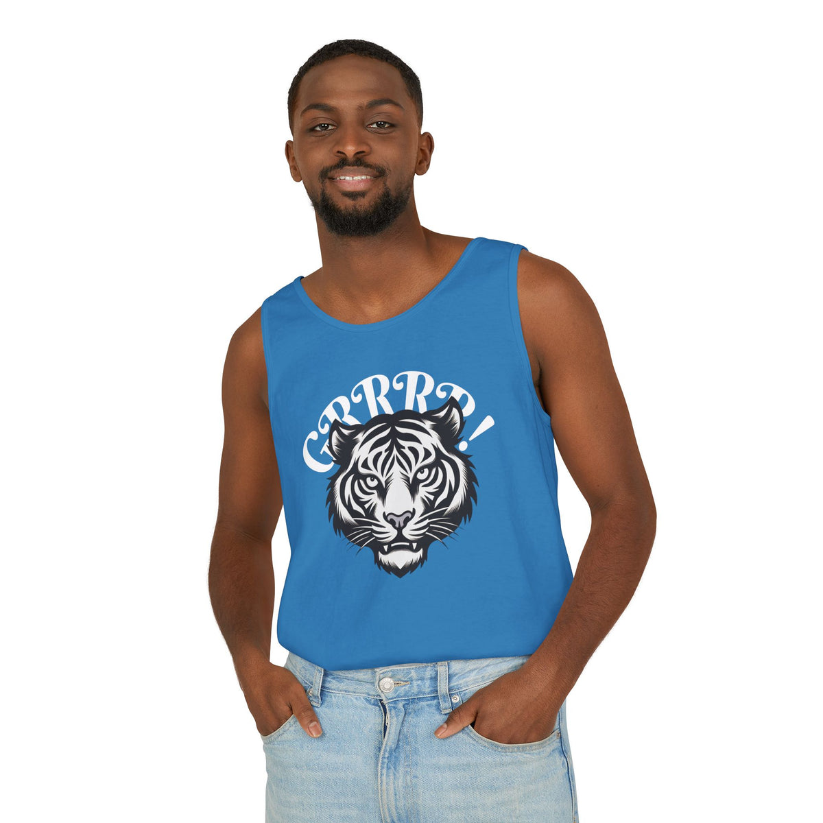 Tiger “GRRRR!” Graphic Tank Top , Fierce Animal Print Casual Tee