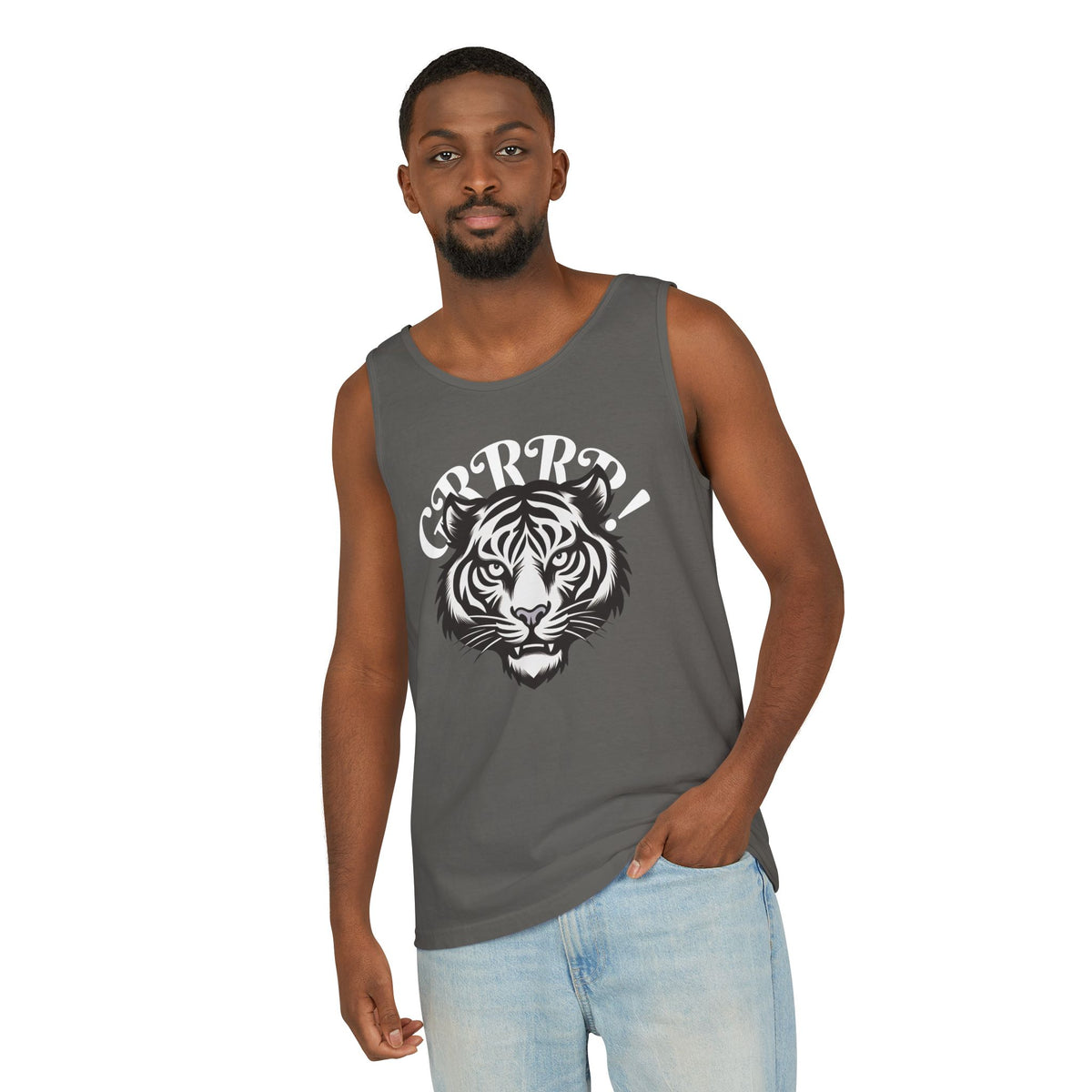 Tiger “GRRRR!” Graphic Tank Top , Fierce Animal Print Casual Tee