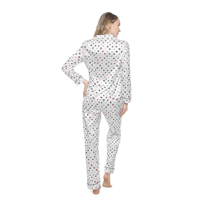 Women’s Satin Pajama Set — Cute Heart All-Over Print Sleepwear