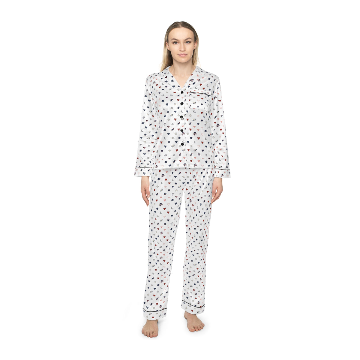 Women’s Satin Pajama Set — Cute Heart All-Over Print Sleepwear