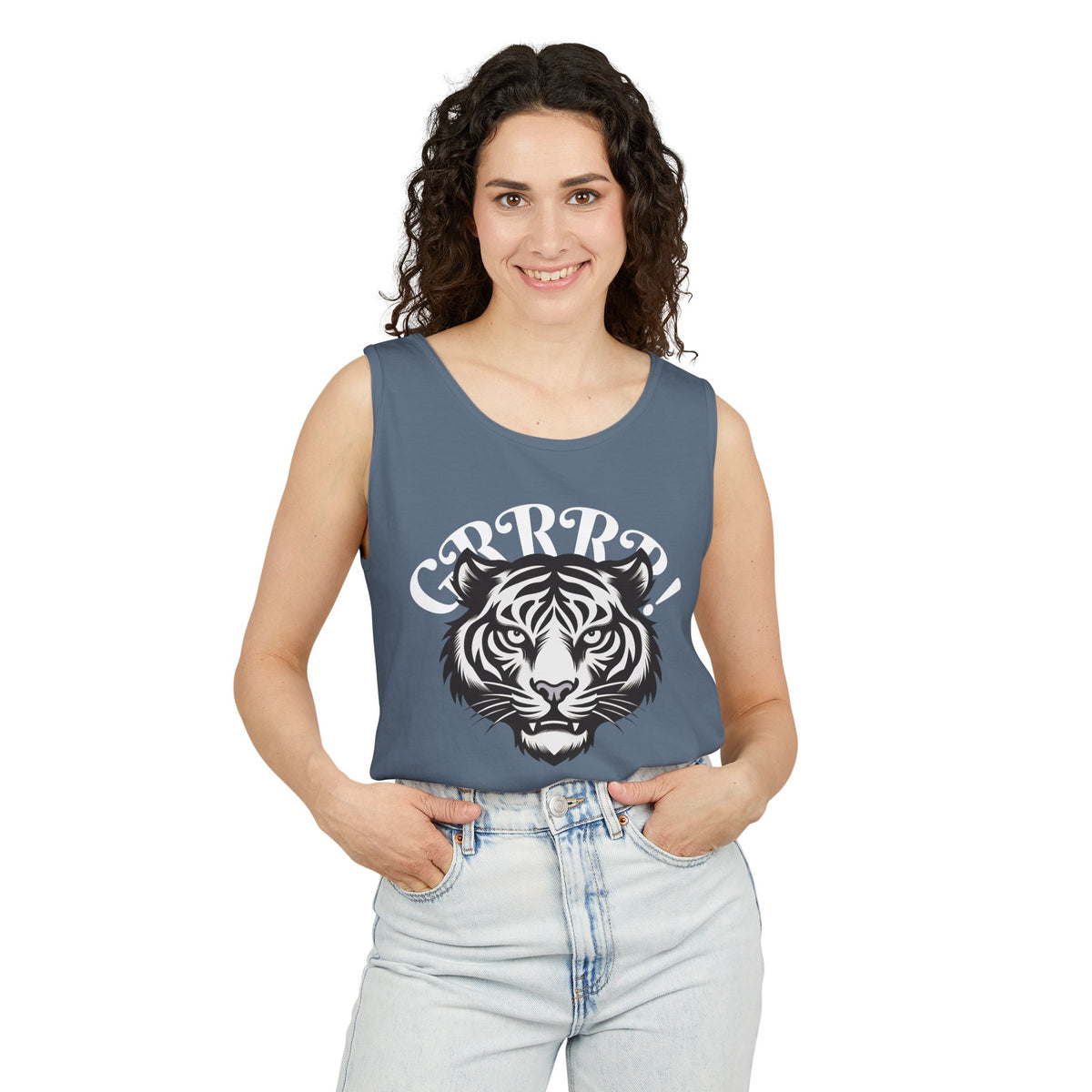 Tiger “GRRRR!” Graphic Tank Top , Fierce Animal Print Casual Tee