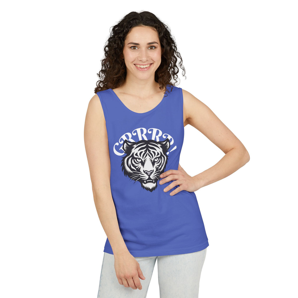 Tiger “GRRRR!” Graphic Tank Top , Fierce Animal Print Casual Tee